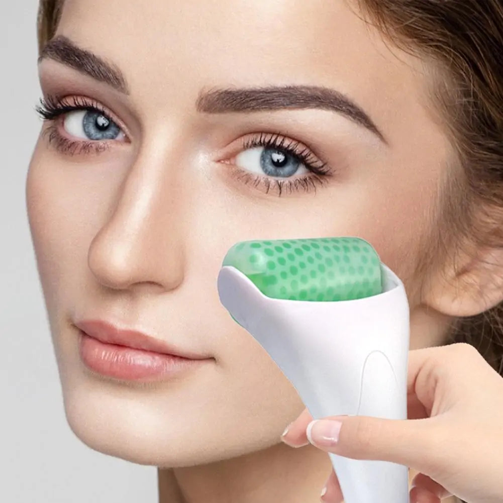 Chillura cooling face roller being rolled across cheek

