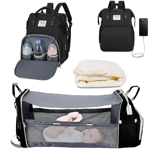 Toteletto baby backpack worn on parent's back outdoors