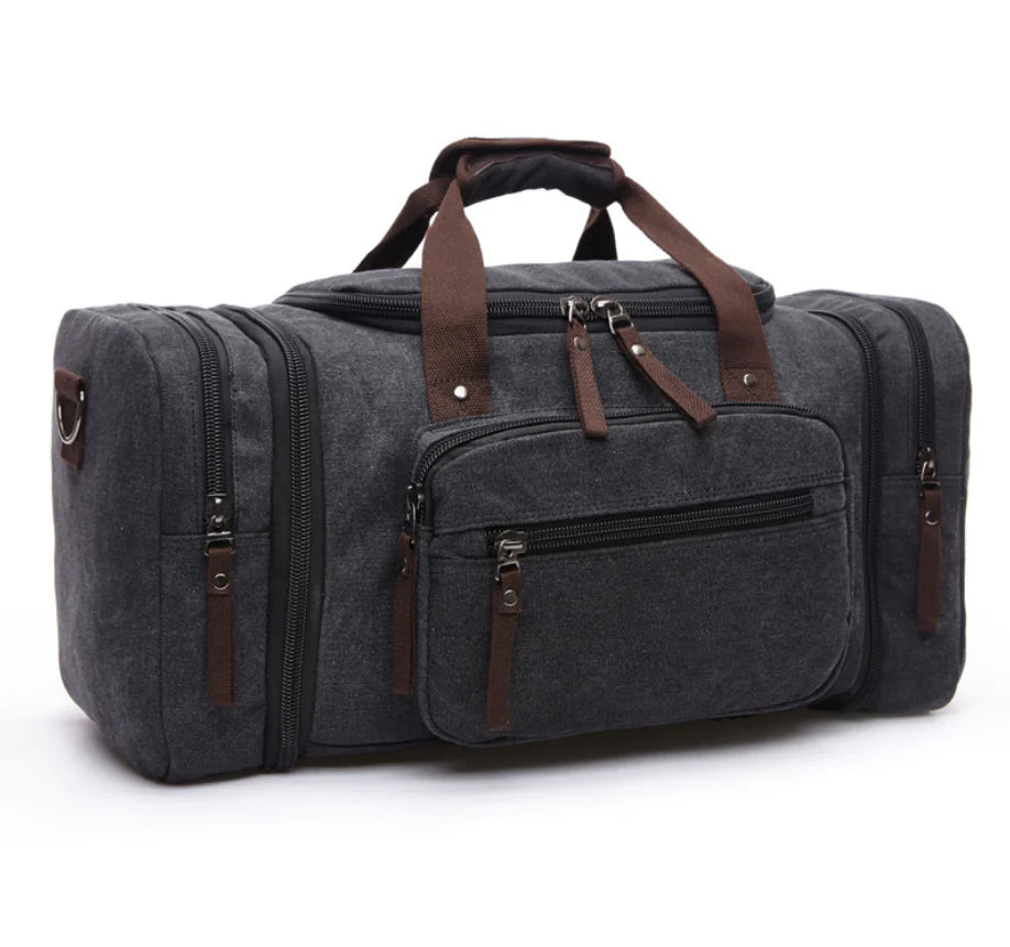 Travana canvas bag laid flat showing full size and capacity