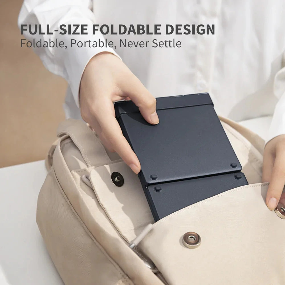 Foldable keyboard showing scissor-switch keys close up