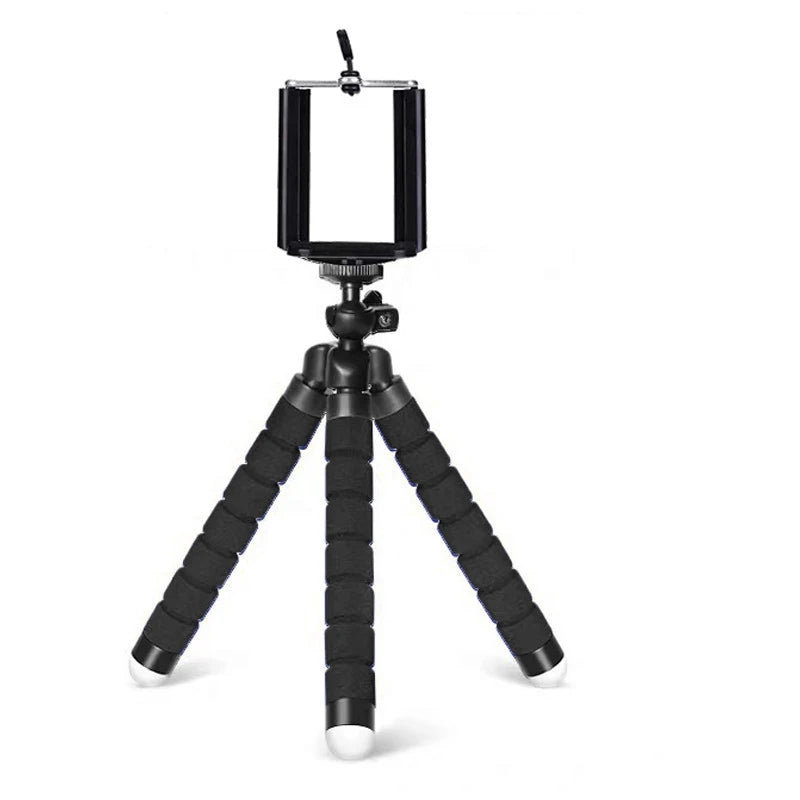 Smartphone mounted on flexible tripod outdoors