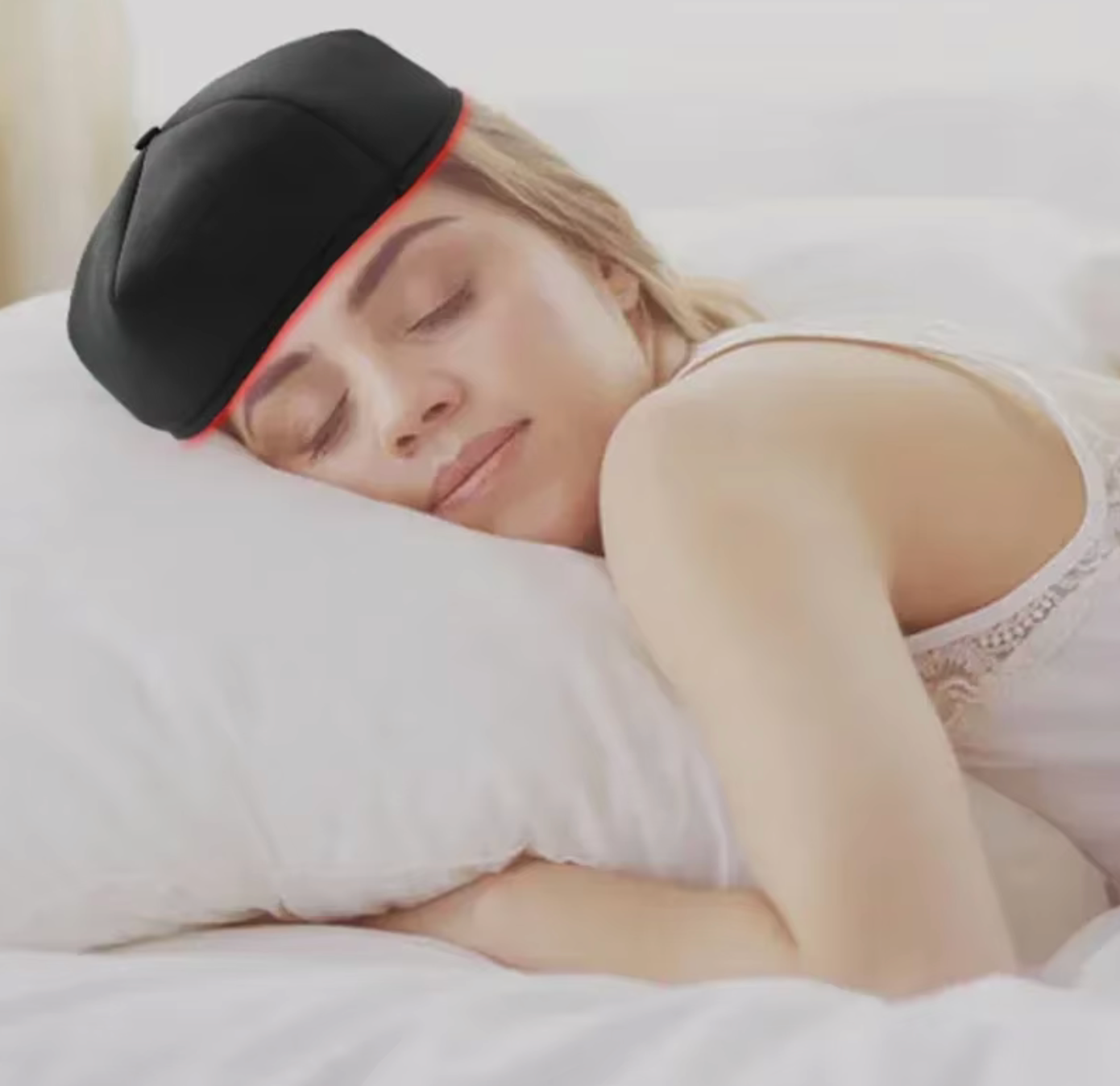 ThermaCap LED laser cap being worn on head
