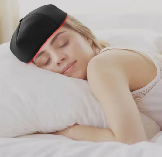 ThermaCap LED laser cap being worn on head
