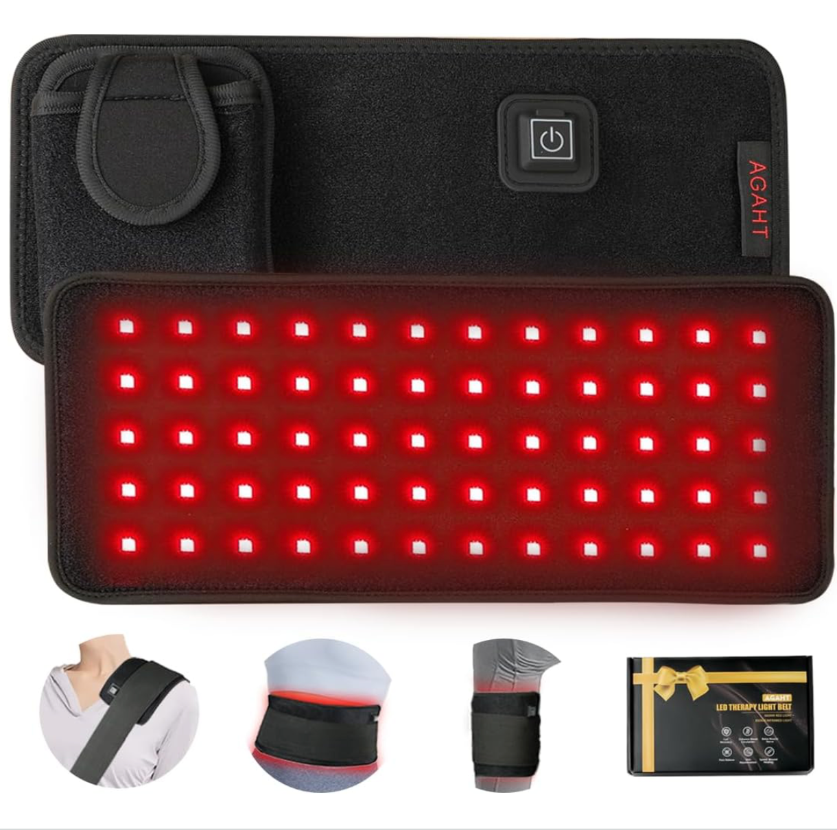Lumetra therapy pad showing red LED lights illuminated
