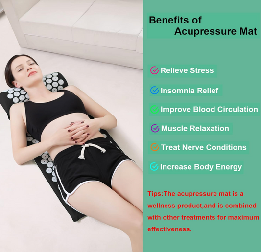 Acuvera acupuncture massage pad and pillow set with yoga mat full product view