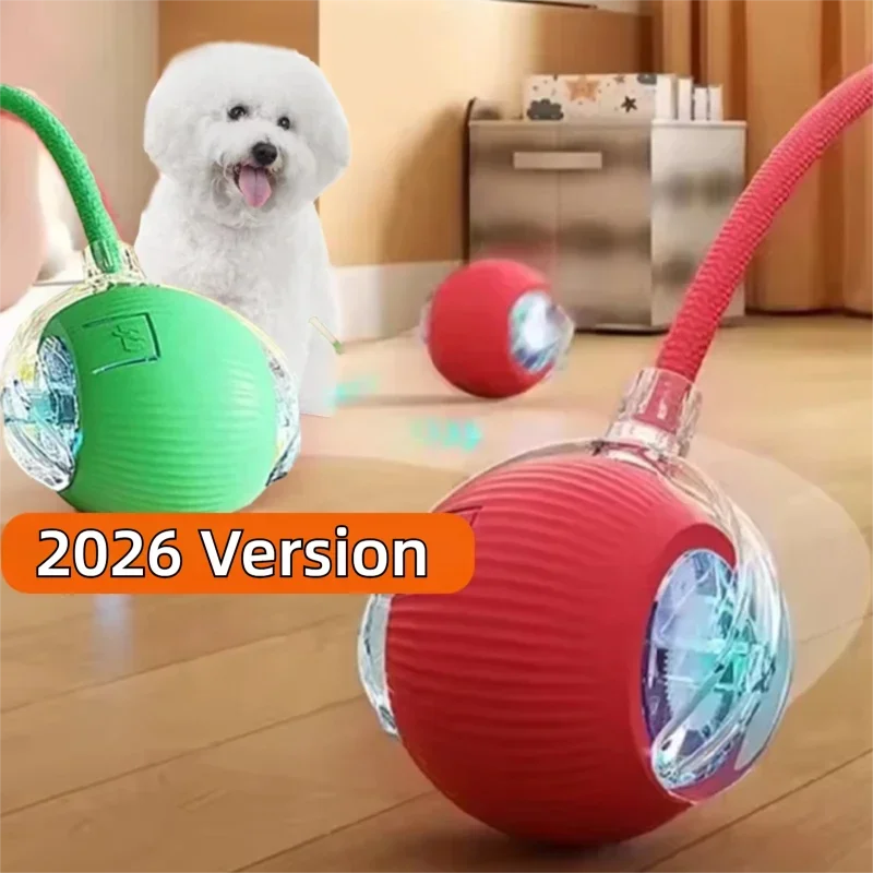 Smart auto-rolling dog ball toy in red with sound